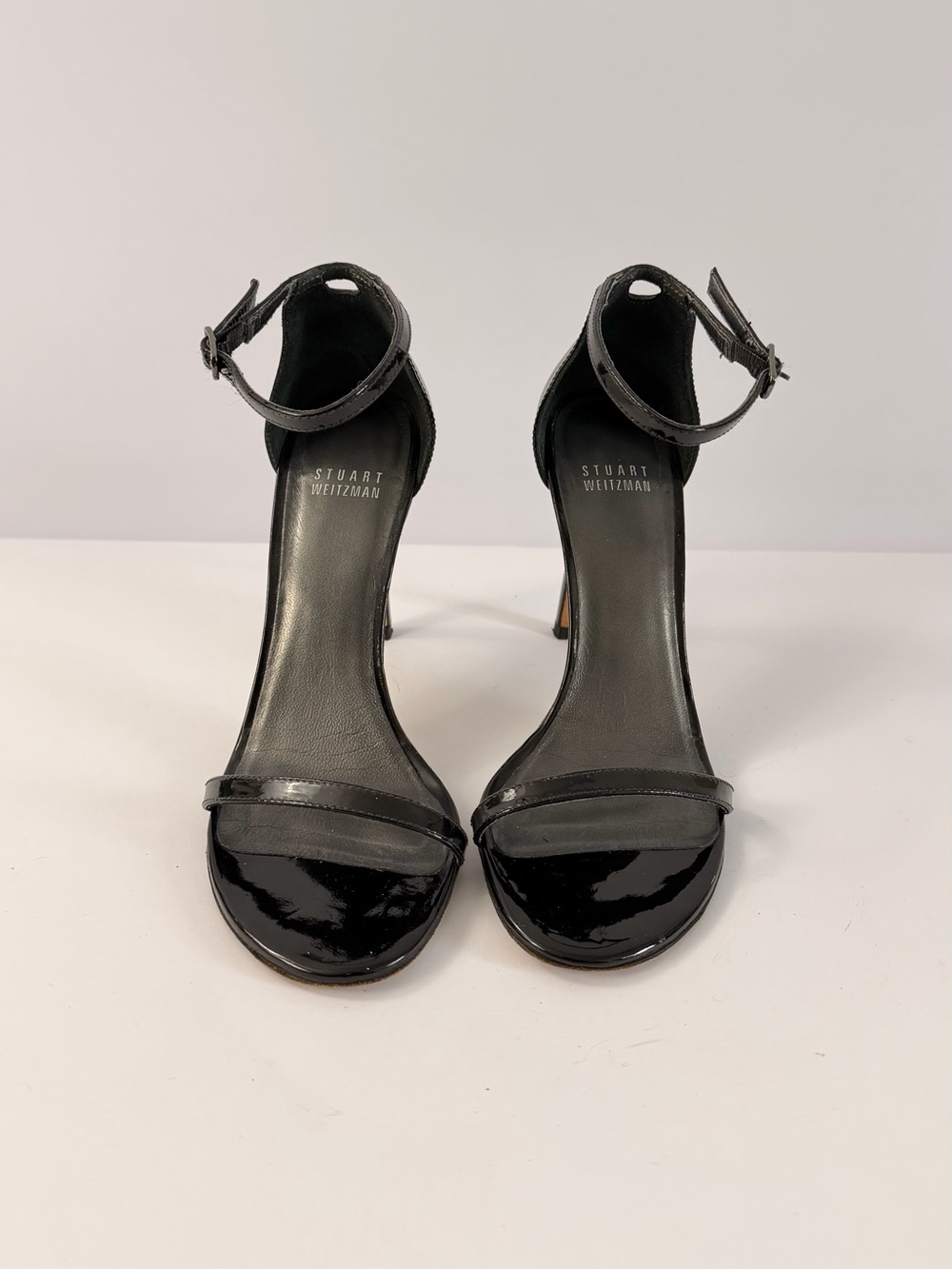 Stuart Weitzman Black Patent Ankle-Strap Heels